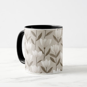 Modern Neutral Tulip Ivory Floral Pattern Mug