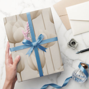 Modern Neutral Tulip Ivory Floral Pattern Wrapping Paper
