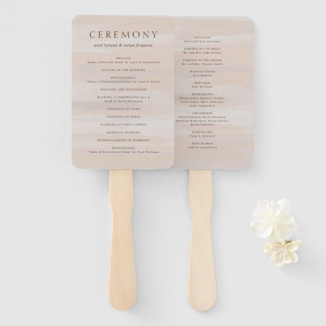 Modern Neutral Watercolor Elegant Wedding Hand Fan (Front and Back)