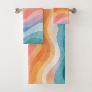 Modern Neutral Wave Bath Towel Set · Minimalist