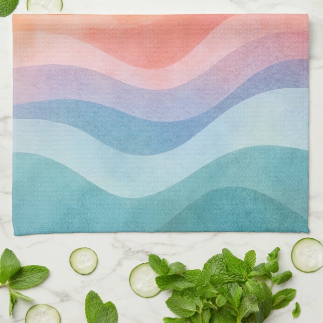 Modern Neutral Wave Kitchen Towel – Minimalist  (Folded)