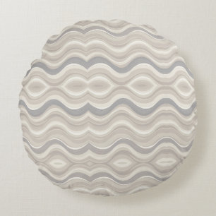 Modern Neutral Wavy Abstract Pattern Round Cushion