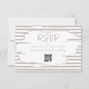 Modern Neutral White Stripes Wedding RSVP Card