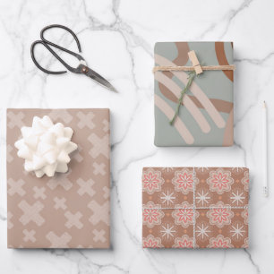 Modern Neutrals Pattern Set – Abstract & Floral Wrapping Paper Sheet