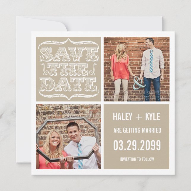Modern NEUTRALS Save the Date Square Photo Cards (Front)
