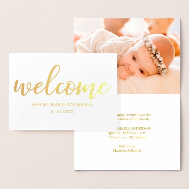 Modern New Baby Announcement Gold Foil Card (Display)