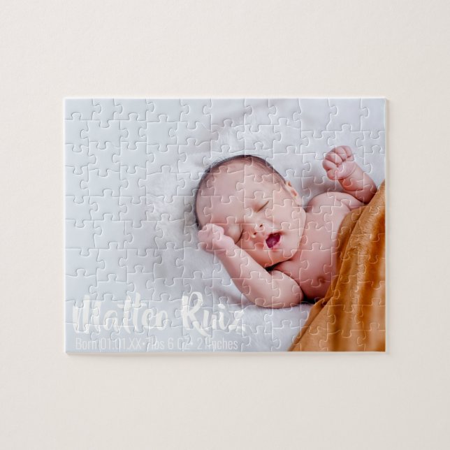Modern New Baby Arrival Photo Script Minimal Jigsaw Puzzle (Horizontal)