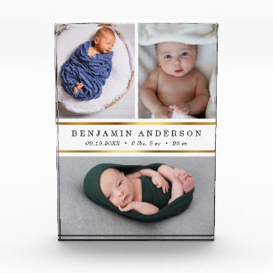 Modern New Baby Birth Stats Photo Collage Block