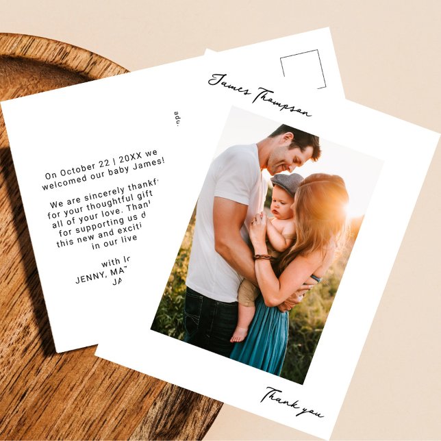 Modern New Baby Hand-written Photo Thank You Postcard (Creator Uploaded)