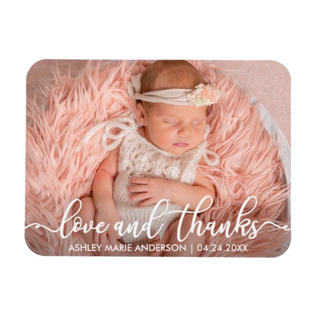Modern New Baby Love and Thanks Photo Wht Magnet (Horizontal)