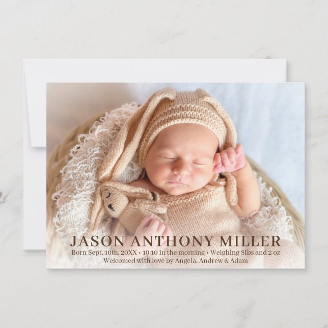 Modern New Baby Newborn Boy Birth Stats | PHOTO Announcement (Front)