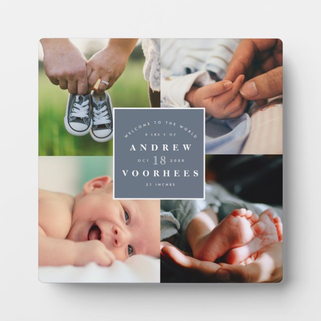 Modern New Baby Photo Collage Plaque (Front)
