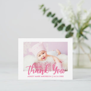 Modern New Baby Thank You Hot Pink Postcard