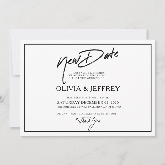 Modern New Date Wedding Flat Save The Date Card (Front)