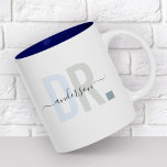 Modern New Doctor PhD Custom Name Appreciation Two-Tone Coffee Mug<br><div class="desc">Cute,  modern coffee mug saying DR. in modern typography in dusty blue tones with your family name in trendy script calligraphy on a two-toned coffee mug. Perfect appreciation gift for a special doctor in your life,  a heartfelt thank you,  or PhD graduation gift!</div>