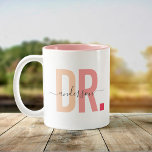 Modern New Doctor PhD Custom Name Appreciation Two-Tone Coffee Mug<br><div class="desc">Cute,  modern coffee mug saying DR. in modern typography in dusty blush pink tones with your family name in trendy script calligraphy on a two-toned coffee mug. Perfect appreciation gift for a special doctor in your life,  a heartfelt thank you,  or PhD graduation gift!</div>