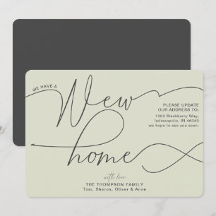 Modern New Home Calligraphy Pale Green Moving Announcement