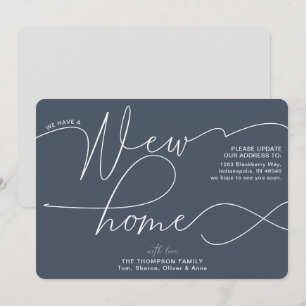 Modern New Home Calligraphy Smoky Navy Moving Announcement
