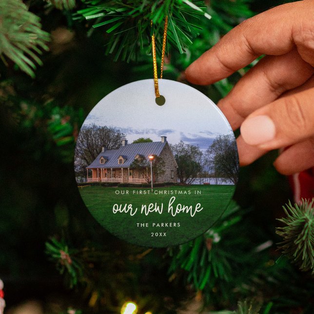 Modern New home First Christmas Photo Ceramic Tree Decoration (Creator Uploaded)