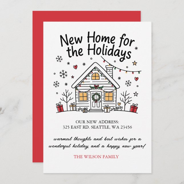 Modern New Home for the Holidays Moving Holiday Card (Front/Back)