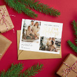 Modern New Home For the Holidays Two Photo Moving Foil Holiday Postcard<br><div class="desc">Modern and elegant Photo Moving Announcement Postcard with a drawing of three cute green Christmas tree,  casual calligraphy script lettering and two family photos you can personalise.</div>