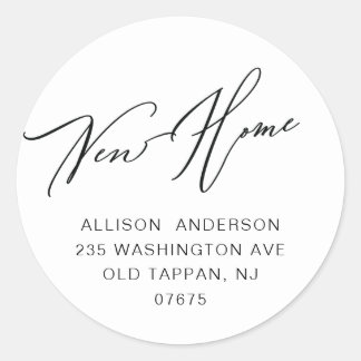 Modern New Home Return Address Classic Round Stick Sticker