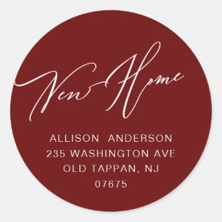 Modern New Home Return Address Classic Round Stick Sticker