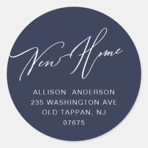 Modern New Home Return Address Classic Round Sticker