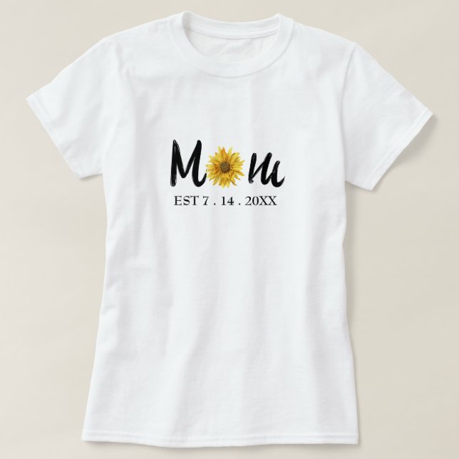 Modern New Mum Birth Date Flower  T-Shirt (Design Front)