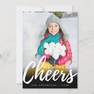 Modern New Year Cheer Minimalist Script Photo  Holiday Card
