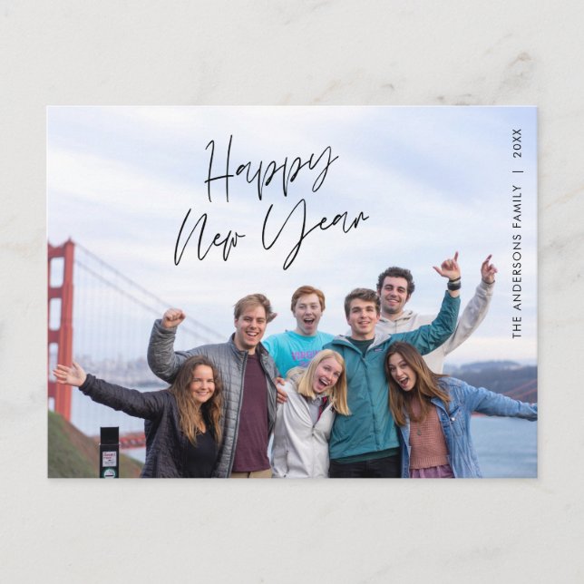 Modern New Year Greeting,  Happy Family Photo Post Postcard (Front)