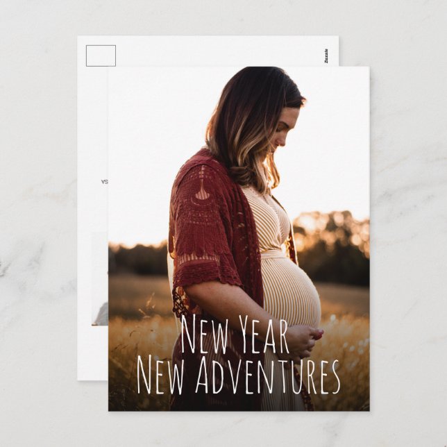 Modern New Year New Adventures Maternity Photos Holiday Postcard (Front/Back)