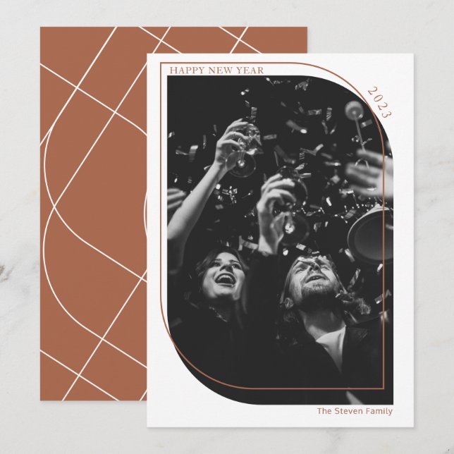 Modern  new year overlay photo terracotta holiday card (Front/Back)