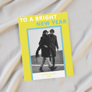 Modern New Year Photo Yellow & blue postcard