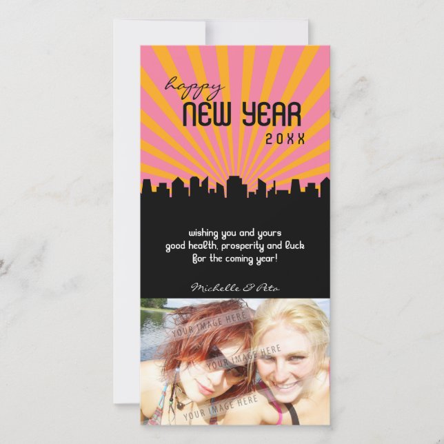 MODERN NEW YEAR PHOTOCARD :: cityscape P3 Holiday Card (Front)