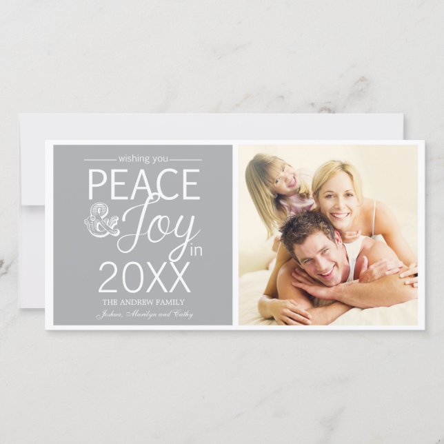 Modern New Year Wishes Peace and Joy Holiday Card (Front)