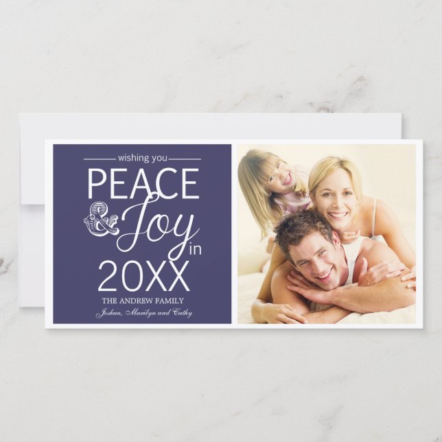 Modern New Year Wishes Peace and Joy Holiday Card (Front)