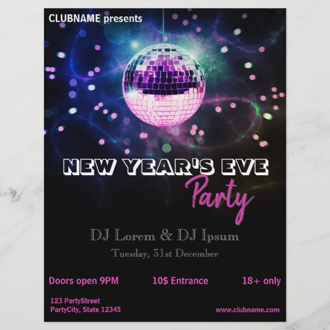 Modern New Year's Eve Disco Ball Party Flyer (Front)