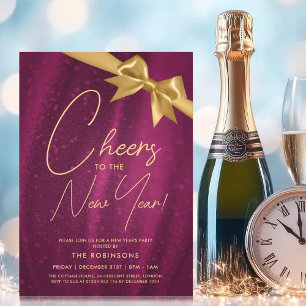 MODERN New Years Eve Gold Pink Sparkle Sequin Bow Invitation