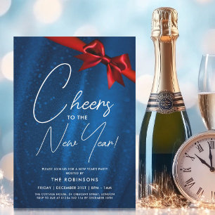 MODERN New Years Eve Navy Blue Sparkle Sequin Bow Invitation