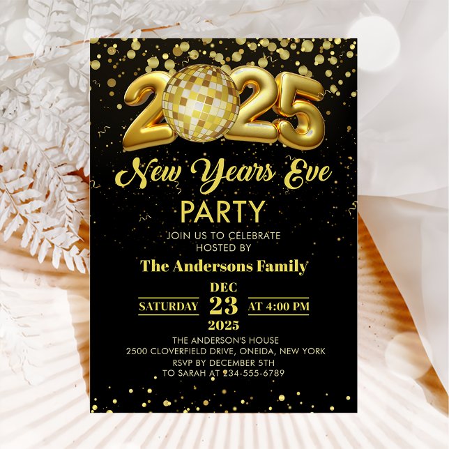 Modern New Year's Eve Party 2025 Gold Glitter Invitation (Creator Uploaded)