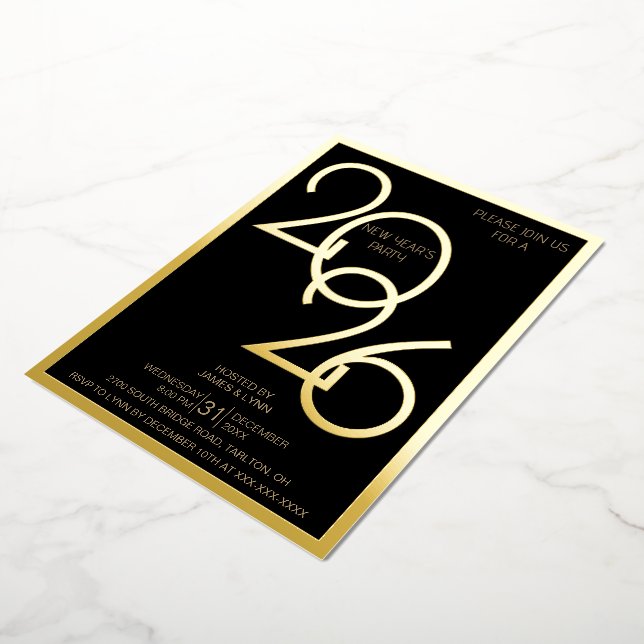 Modern New Year's Eve Party Foil Invitation (Rotated)