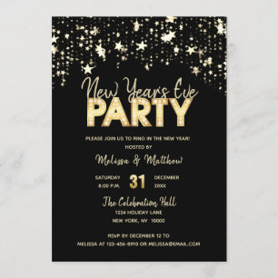 Modern NEW YEAR'S EVE Party Gold Glitter Lights Invitation