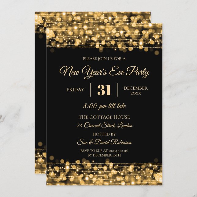 Modern New Years Eve Party Sparkles Gold Invitation (Front/Back)