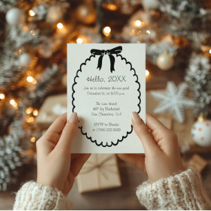 Modern New Year's Wavy Line Border and Bow Holiday Card