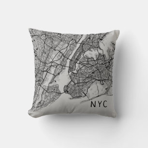 Modern New York City Map   NYC   Gray & Black Cushion