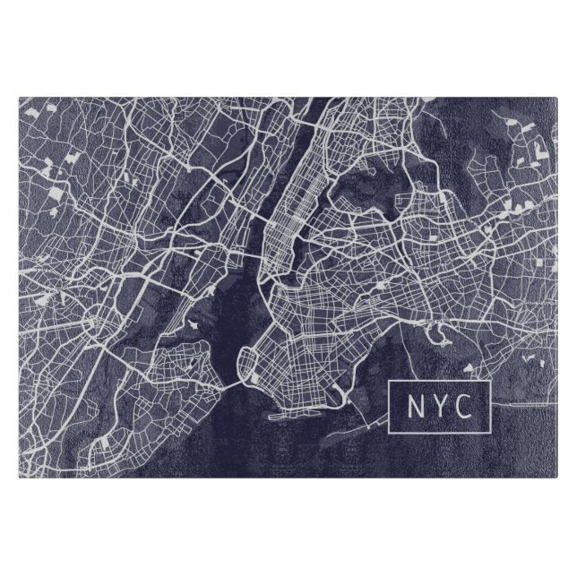Modern New York City Map | NYC | Navy Blue Cutting Board (Front)