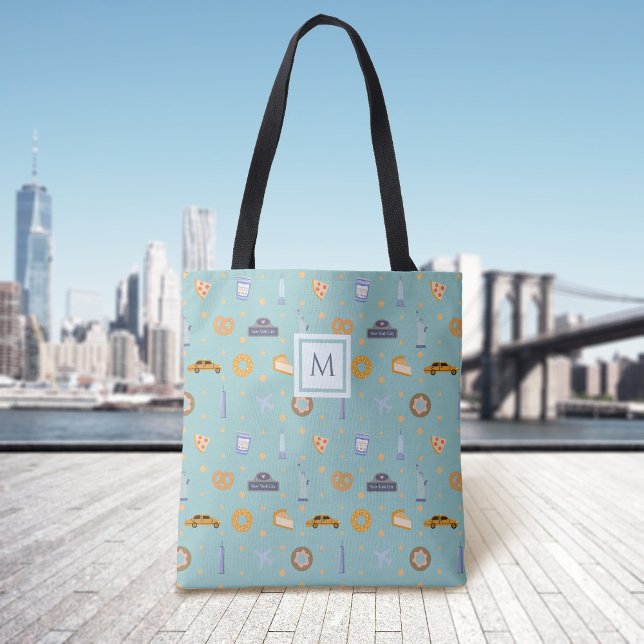 Modern New York City Pattern Green  Monogram Tote Bag (Creator Uploaded)