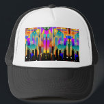 Modern New York Geometrical Shapes Abstract Trucker Hat<br><div class="desc">Modern New York City is a bustling metropolis that seamlessly blends the historic charm of its iconic landmarks with the cutting-edge energy of contemporary urban life. The city's skyline is dominated by sleek skyscrapers. 
This Modern Geometric shapes style is a perfect present to your friends and family souvenir.</div>