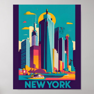 Modern New York Landscape Flat Vector Art Poster